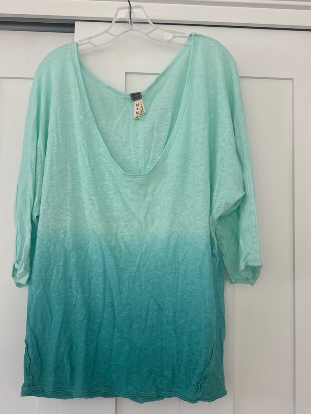 We The Free Mint-to-Teal Ombre Scoop-Neck Long Sleeve Top